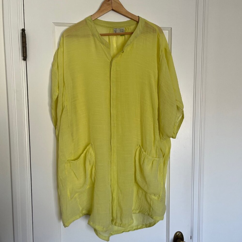Anthropologie Kendra Oversized Button Up Tunic In Chartreuse | Size M